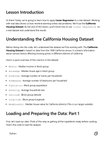 Linear Regression Lesson with California Housing Dataset