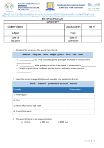 8th Grade Physics Worksheet: British Curriculum