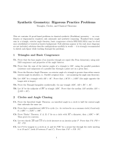 Synthetic Geometry Practice Problems: Triangles, Circles, Theorems