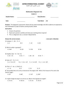 Grade 11 Math Diagnostic Test