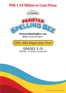 2025-2026 Pakistan Spelling Bee Registration Pack (Grades 3-10)