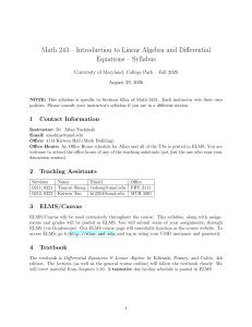 Math 243 Syllabus: Linear Algebra & Differential Equations, UMD Fall 2026