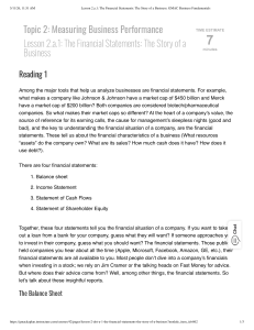 Financial Statements: The Story of a Business - GMAC Lesson