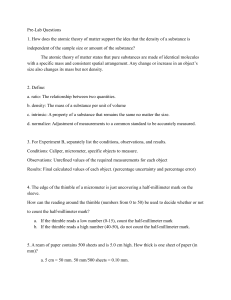 Pre-Lab Questions on Density and Measurement
