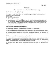 CBE 3509 Thermodynamics II Homework 1