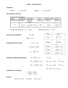 ME361 Formula Sheet: Engineering Dynamics Equations