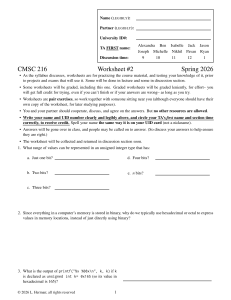CMSC 216 Worksheet #2: Binary & Hexadecimal Practice