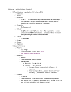 Molecular & Cellular Biology Chapter 1: Levels of Organization