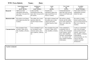 WW1 Newspaper Article Rubric & Assignment
