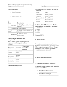 BIOL107 Biogeography & Population Ecology Worksheet