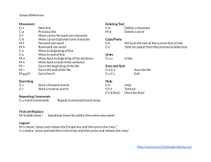 Emacs Reference Cheat Sheet: Key Commands for Movement, Search, and Editing