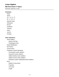 Linear Algebra Mid-Term Exam #1 Topics Study Guide