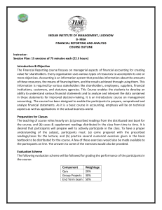 IIM Lucknow B-MBA Financial Reporting & Analysis Course Outline