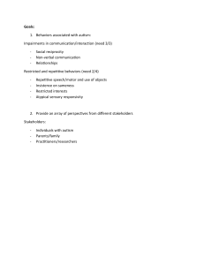 Autism Behaviors & Stakeholder Perspectives: Goals Outline