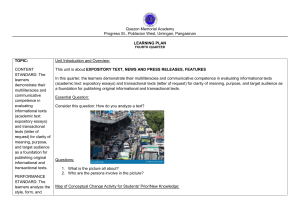 Quezon Memorial Academy 4th Quarter Learning Plan: Expository Text & News Writing