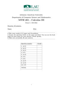 MTH 201 Calculus III Exam 3 Fall 2022