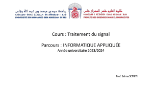 Cours de Traitement du Signal - Universit&eacute; Sidi Mohamed Ben Abdellah