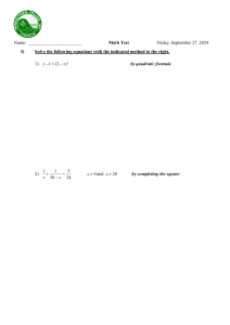 Math Test: Quadratic Equations & Word Problems