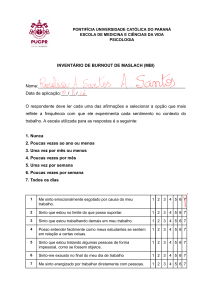 Invent&aacute;rio de Burnout de Maslach (MBI) - Question&aacute;rio de Avalia&ccedil;&atilde;o