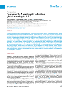 Post-growth: Limiting Global Warming to 1.5&deg;C