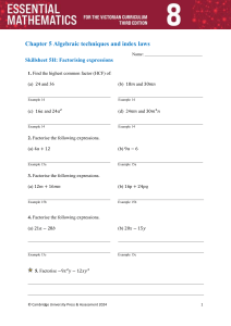 Skillsheet 5H: Factorising Expressions - Essential Mathematics