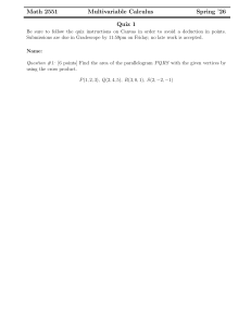 Math 2551 Quiz 1: Multivariable Calculus