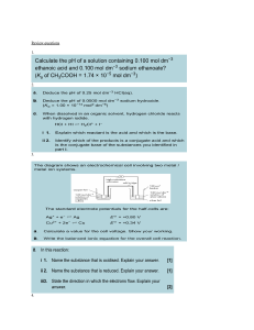Chemistry Review Questions: pH, Acid-Base, Electrochemistry
