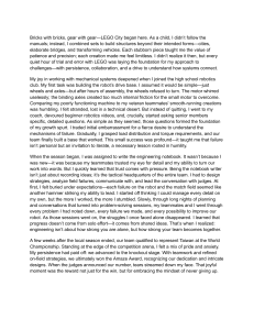 LEGO, Robotics, and the Journey to Engineering: A Personal Essay