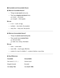 Countable and Uncountable Nouns Worksheet