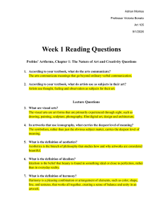 Art 105 Week 1 Reading Questions: Prebles' Artforms Chapter 1