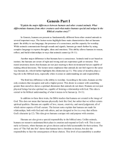 Genesis Part I: Humans vs. Animals in Biblical Creation
