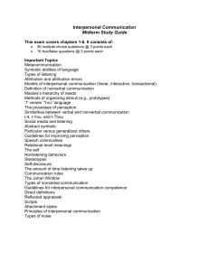 Interpersonal Communication Midterm Study Guide