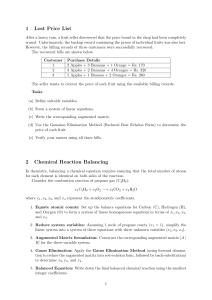 Mathematics & Chemistry Problem Set: Linear Equations & Balancing