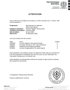 Attestation d'inscription - Baccalaur&eacute;at en g&eacute;nie informatique - Polytechnique Montr&eacute;al