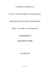 EEB231 Electrical Fundamentals I Assignment 2 Question Paper