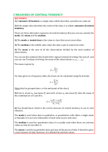 Measures of Central Tendency: Mode, Median, Mean