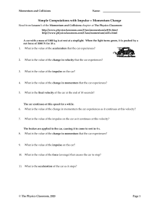 Momentum and Collisions Physics Worksheet