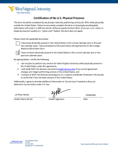 Certification of No U.S. Physical Presence Form