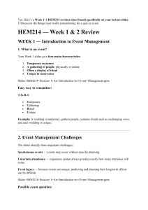 HEM214 Week 1-2 Revision Sheet: Event Management Review