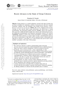 Recent Advances in Group Cohesion Research