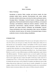 Unit 1: Battery Technology - Introduction & Principles