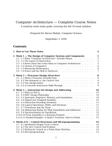 Computer Architecture Course Notes: Complete 16-Week Study Guide