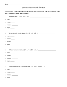 Statistical Landmarks Practice Worksheet