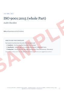 ISO 9001:2015 Audit Checklist (294 Questions)