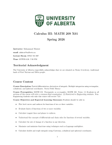 Calculus III MATH 209 Syllabus University of Alberta Spring 2026