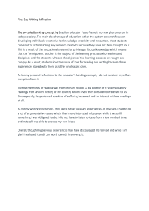 First Day Writing Reflection on Paulo Freire's Banking Concept