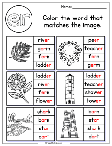 Phonics Worksheet: Color the 'er' Word