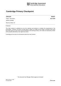 Cambridge Primary Checkpoint English Paper 1 Mark Scheme