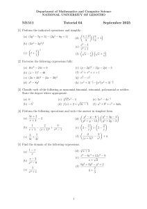 M1511 Tutorial 04: Algebra Problems