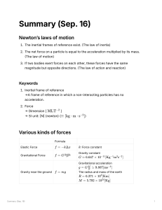 Newton's Laws of Motion Summary